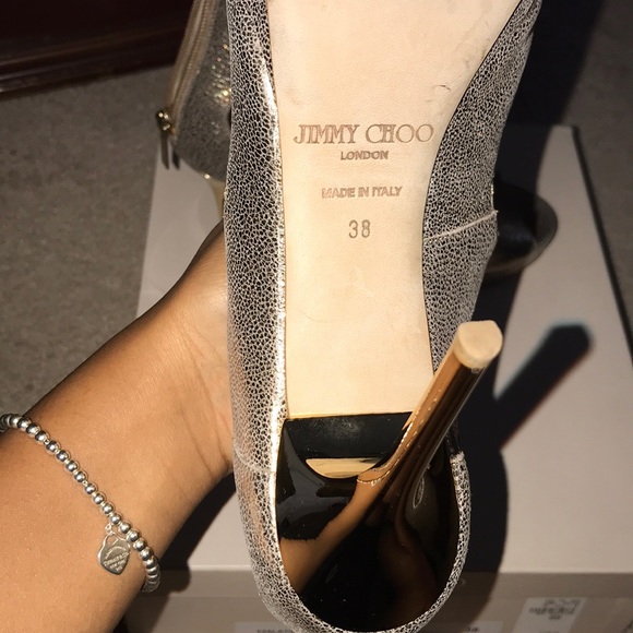 Jimmy Choo Gold Glitter Leather Heel - Picture 4 of 4